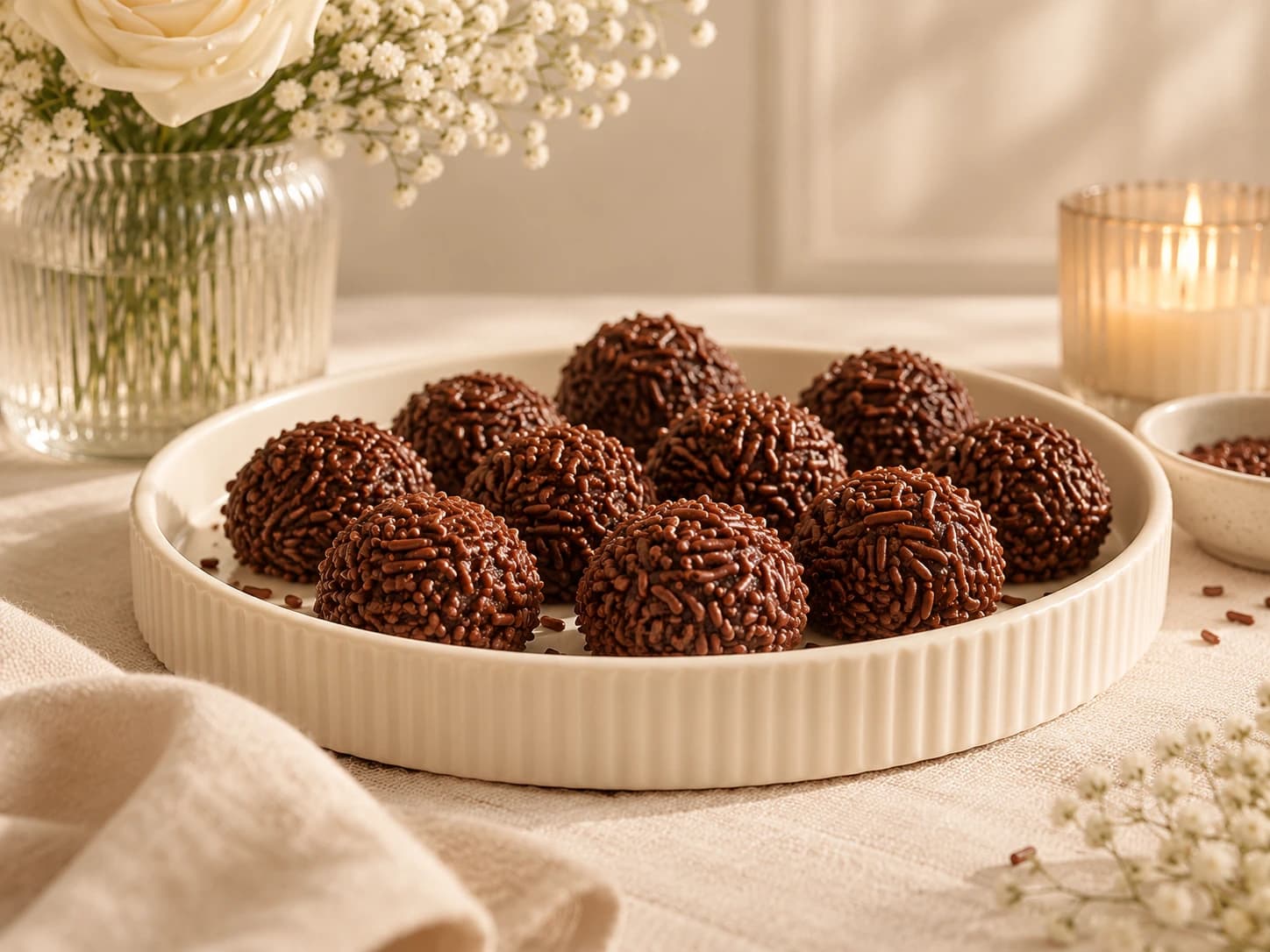 Brigadeiros tradicionais em bandeja clara, imagem ilustrativa da receita